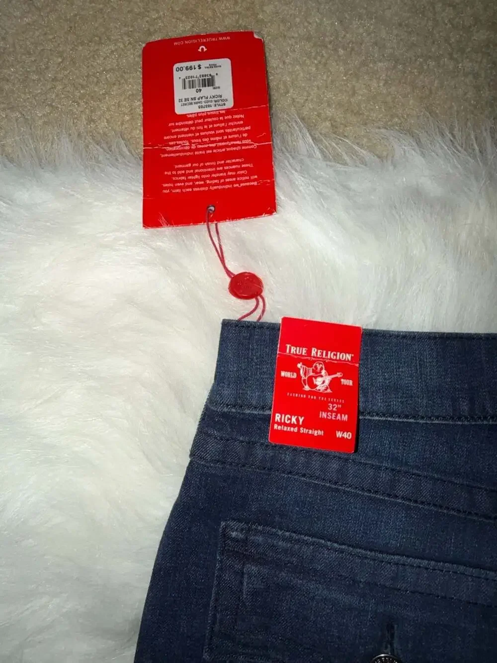 True Religion Ricky Relaxed Straight Leg Jeans Dark Wash Flap Pocket Men's Size